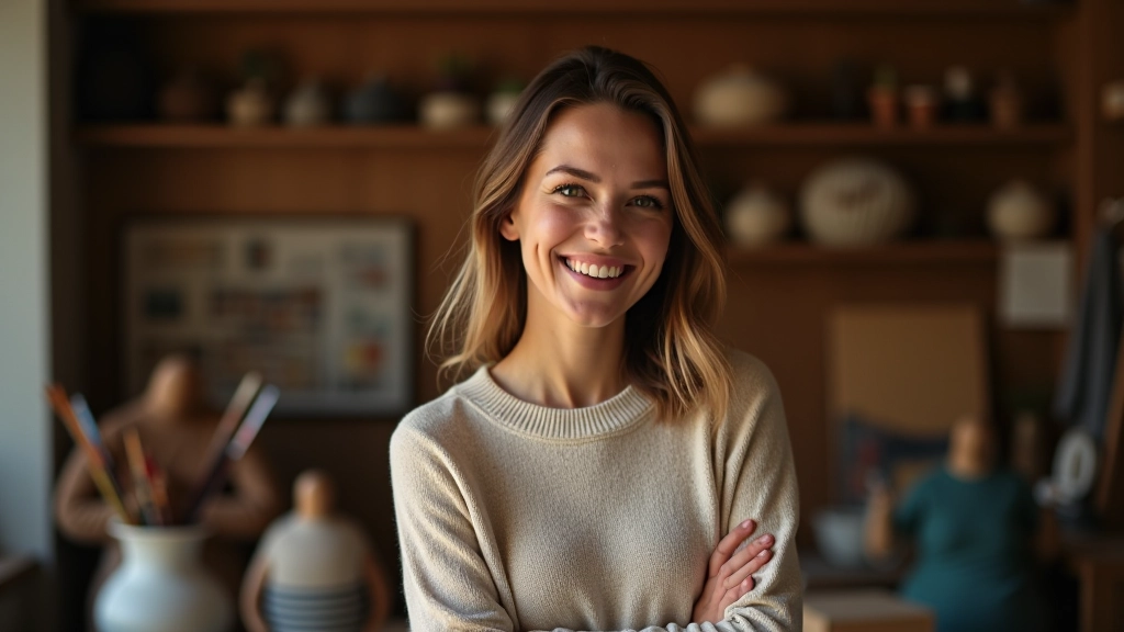 Petra, yarn and textile expert with extensive knowledge of fiber arts, portrait from chest up, studio lighting, crisp detail, NO text
